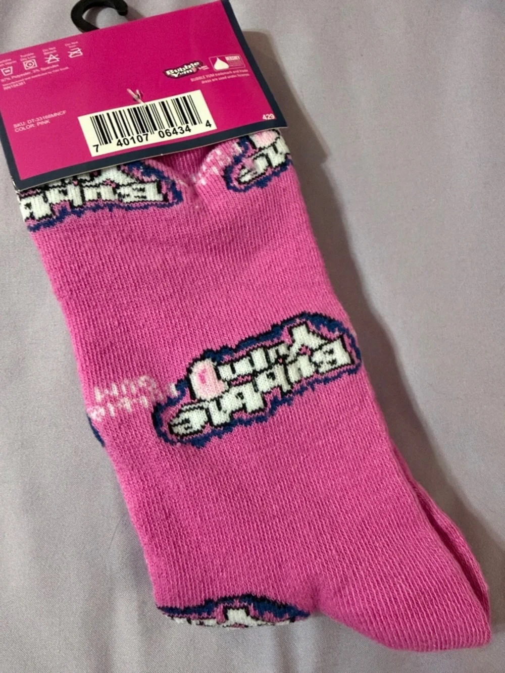 Pink Crew Socks - Bubble Yum Bubble Gum Logo shoe size 6-12